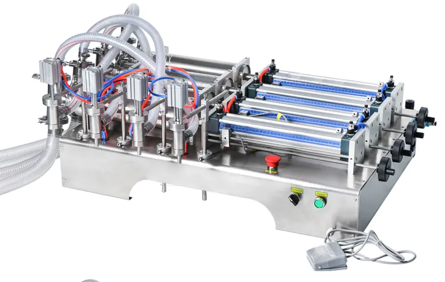 Four-head liquid filling machines for higher output